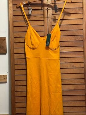 Sundress Spaghetti-Strap Slip Dress in Mustard Yellow